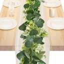 6Ft Eucalyptus Garland, Artificial lvy Greenery Vines with Flower Gypsophila Willow Leaves for Home Wedding Party Table Runner Centerpiece Decor