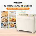Neretva Bread Machine, 2.2LB 15-in-1 Bread Maker, Dual Heater Breadmaker Machine with Auto Nut Dispenser & Nonstick Ceramic Pan, Bread Maker Machine for Gluten Free, Dough Maker, Sourdough, Yogurt (white)