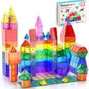 PicassoTiles 60 Piece Set 60pcs Magnet Building Tiles Clear Magnetic 3D Blocks Construction Playboards - Creativity Beyond Imagination, Inspirational, Recreational, Educational, Conventional