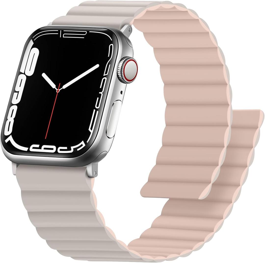 Anlinser Magnetic Bands Compatible with Apple Watch Band 49/46/45 44/42/41/40/38mm, Women Men Double Side Reversible Strap for iWatch Ultra 3-1 Series 11/10/9/8/7-1 SE (42/41/40/38, Starlight/Pink)