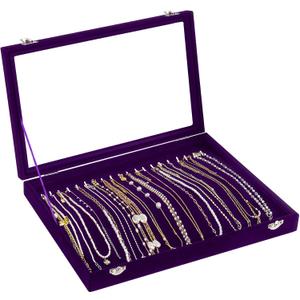 Jenseits Necklace Holder Jewelry Organizer Box, Dustproof Velvet Necklace Tray Jewelry Display With Clear Lid, Preppy Jewelry Holder, Long Necklaces Pendants Organizer, Gifts For Women Girls - Purple
