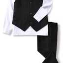 YuanLu Boys Suit Dress Clothes Ring Bearer Outfit Homecoming Dresses Boy Vest and Pants Set for Kids Wedding Tuxedo Suits (Black)