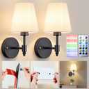 Battery Operated Wall Sconces Set Of Two, Wireless Battery Wall Light With 10000mAh RGB Rechargeable Magnetic Bulb, Rechargeable Wall Sconce With Remote Control For Bedroom, No Electrician Required, One Size