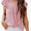 PRETTODAY Women's V Neck Lace Crochet Shirts Button Down Short Sleeve Casual Blouse Tops, Small