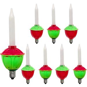 Romasaty 8 Pack Christmas Bubble Lights Replacement Bulbs, Vintage Christmas LED Bubble Lights Replacement Bulbs with Red Green Bases for Xmas Tree Decor, 0.6 Watts, C7/E12 Candelabra Base