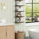 Harwaya 5 Tier Wall Bookshelf Unit for Bedroom Books, Large Floating Book Shelves Wall Mounted, Rustic Wood Lack Tiered Hanging Shelf for Kitchen Office Living Room Corner (Dark Brown), Tall