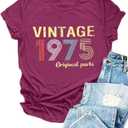 Vintage 1976 T Shirts for Women 50th Birthday Shirts Gifts Born in 1976 Tshirt Retro Short Sleeve Tee Tops (Small, 1975-purple)