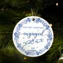 3 x First Christmas Engagement Ornament Gifts for Couples, Blue 2025 Engaged Ornaments for Christmas Tree, Ceramic