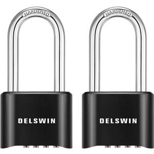 DELSWIN Combination Lock Outdoor Padlock - Weatherproof Extended 2-1/2 in. Long Shackle Combination Padlock for Gate, Shed, Trailers, and Sports Lockers(Black,2Pcs) (2 Pieces, Charcoal Black)
