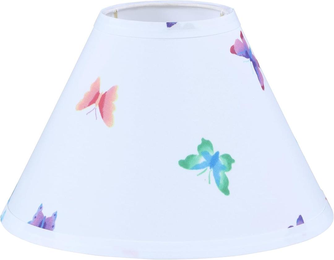 Aspen Creative 56036, Hardback Empire Transitional UNO Lamp Shade, White with Butterfly and Floral Desing, 4" Top x 10" Bottom x 7" Slant, Slip UNO 33mm