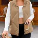 MEROKEETY Womens 2025 Puffer Vest Sleeveless Zip Up Quilted Coat Stand Collar Gilet Jacket With Pockets (Small, Khaki)
