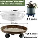 6 Packs 15 Extra-large Plant Caddy Plant Saucers on Wheels Rolling Plant Stands Heavy-duty Plant Dolly Plastic Planter Roller Base Pot Movers Outdoor Plant Tray Coaster, Clear Plant Saucers x 6
