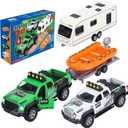 G.C 4 Pack Pickup Truck Trailer Toys for Boys Kids Toy Camper Boat Diecast Truck Vehicle 1:36 Scale Pull Back Metal Car Toys Playset with Light Sound