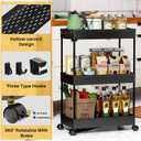 SPACELEAD 3 Tier Rolling Cart with Wheels, Storage Craft Art Trolley Organizer Serving, 3 Hanging Baskets Easy Assembly, for Office, BathroomLiving Room, Kitchen, Black