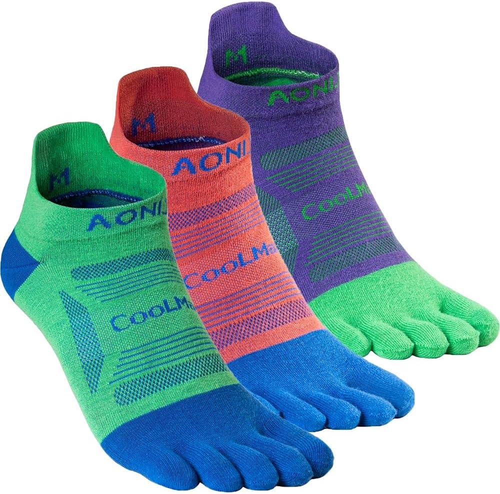 AONIJIE Running Ankle Toe Socks for Men and Women Lightweight Coolmax High Performance Five Finger Athletic Socks, Large 