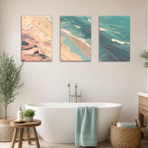 Motivilla 24x16 In Canvas Wall Art Set of 3, Coastal Sea Beach | Easy to Hang Canvas, Boho Sea Beach in Summer For Bathroom, Bedroom, Living Room Or Beach House