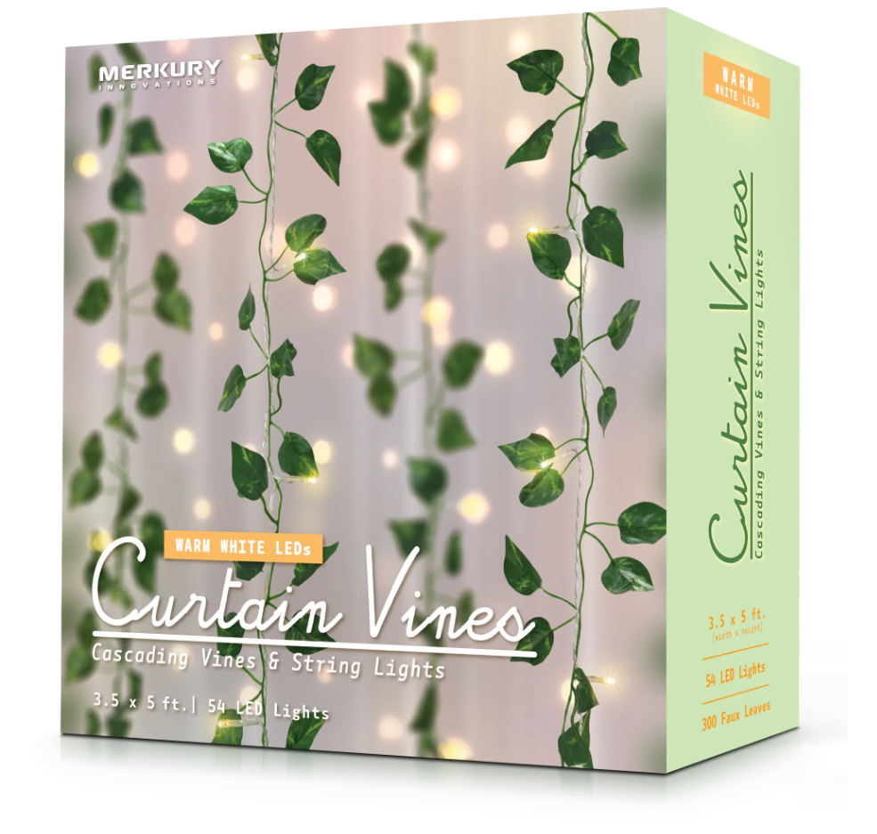Merkury Innovations LED Cascading Curtain Vine Indoor Lights, Warm White, 3.5ft. W x 5ft H