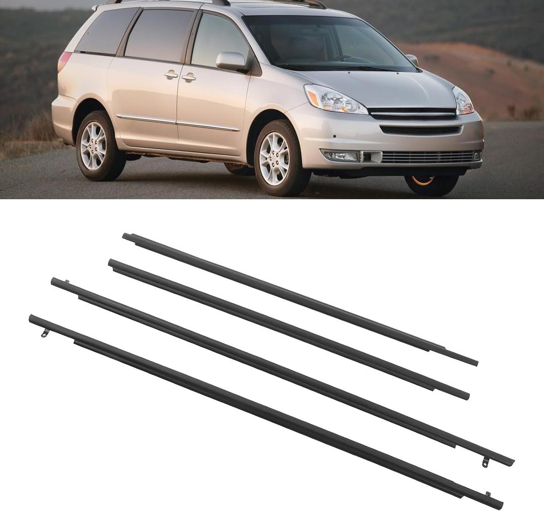 4Pcs Car Outer Door Window Moulding Trim Weatherstrip Seal Belt Compatible with Toyota Sienna 2003 to 2010, Replace# 68160-AE010, 68210-AE010, 68180-08010, 68230-08010