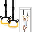 EXQ Home Kids Gymnastic Rings Pull up Rings for Chlidren Exercise, Indoor Gym Ring, Kids Gymnastics Rings with Adjustable Straps, Load Bearing 220lb, Yellow Hands Tape (NO Bar)