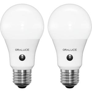 ORALUCE Dusk to Dawn LED Outdoor Light Bulb Cool White 6500K, A19 Automatic Light Bulbs for Outside 60 Watt, Auto On/Off Lightbulb E26 Base Non-dimmable, 2 Pack
