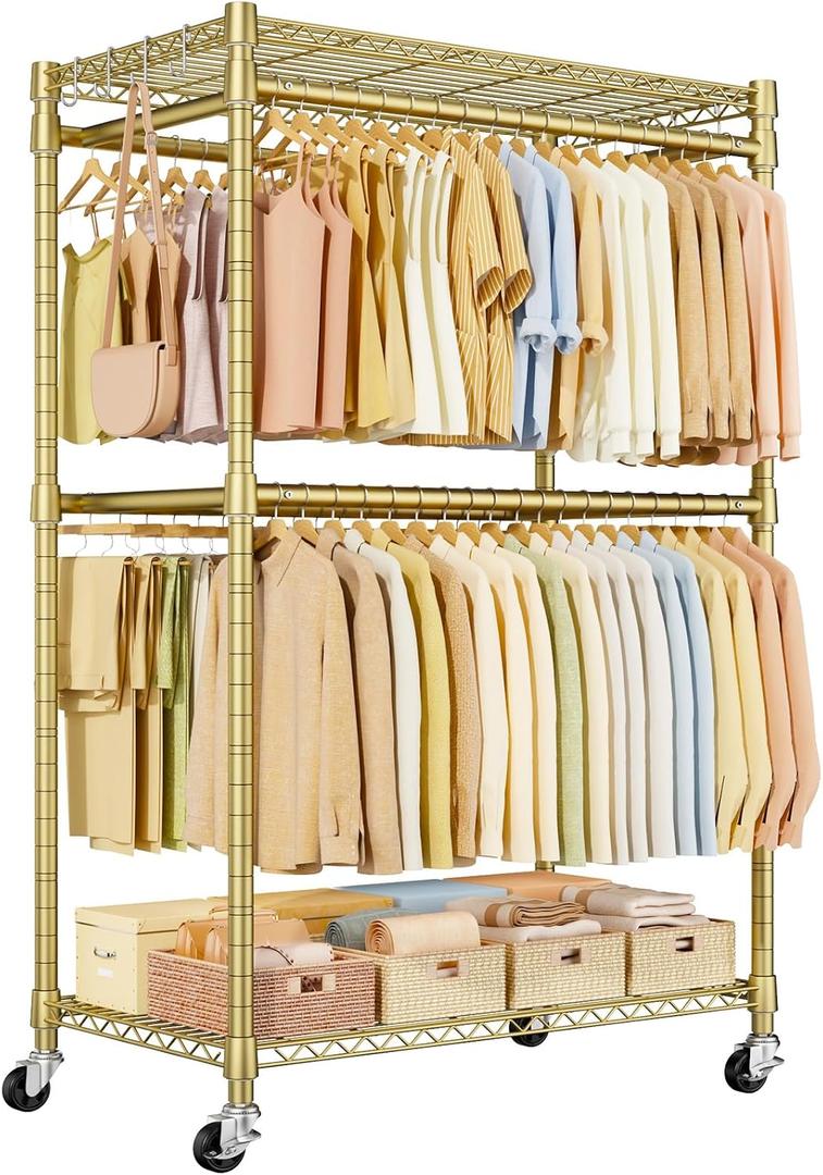 Rolling Clothes Rack, Clothing Racks for Hanging Clothes, Gold