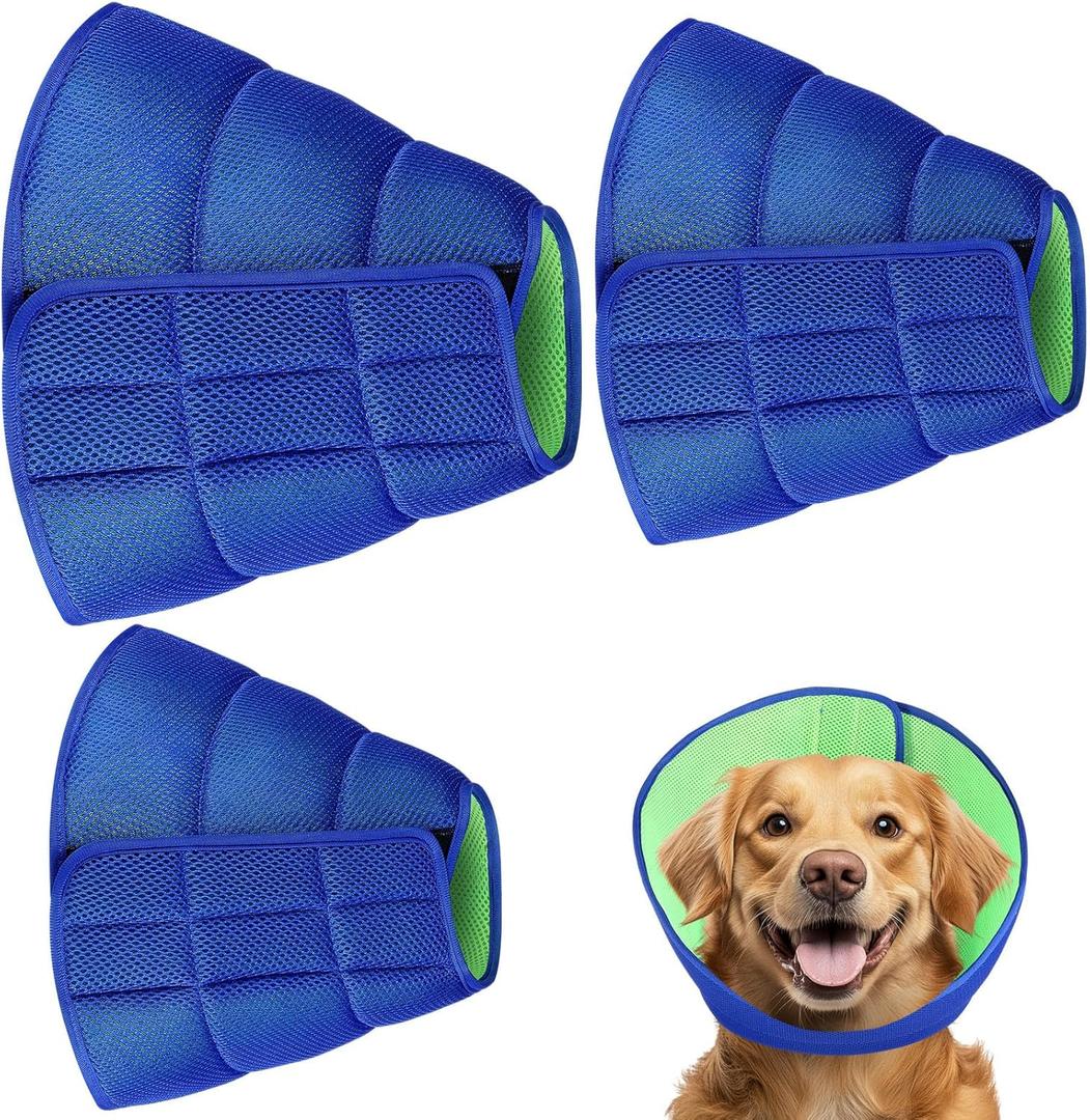Sadnyy 3 Pcs Dog Cone, Cone for Dogs to Stop Licking, Pet E-Collar Alternative After Surgery, Adjustable Pet Recovery Collar for Wound Healing, Blue, M/L/XL