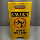 SmartSign Folding Floor Sign, Legend "Caution Watch Your Step" with Graphic, 25" high x 12" wide, Black/Red on Yellow