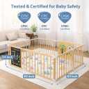 Foldable Wooden Playpen for Babies and Toddlers, 63x63x24 Inch