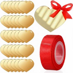 30 Pcs Wedding Acrylic Mirror Heart Place Cards, Blank Heart Name Tags for Table Settings Wedding Guest Name Labels, Bridal Shower Table Decor, Birthday Anniversary Party Decorations(Gold)