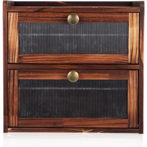 PRETYZOOM Double Layer Wooden Bread Box with Magnetic Closure and Ventilated Front Window Rustic Kitchen Countertop Storage Organizer 14.37X13.38X9.44In Bread Keeper Container