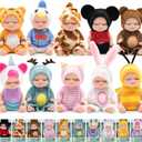 10 Pcs 4 Inch Mini Reborn Baby Dolls Realistic Baby Dolls Washable Tiny Babies with Animal Clothes Cute Doll Gifts Set for Girls Boys Toddlers and Kids Easter Christmas Birthday
