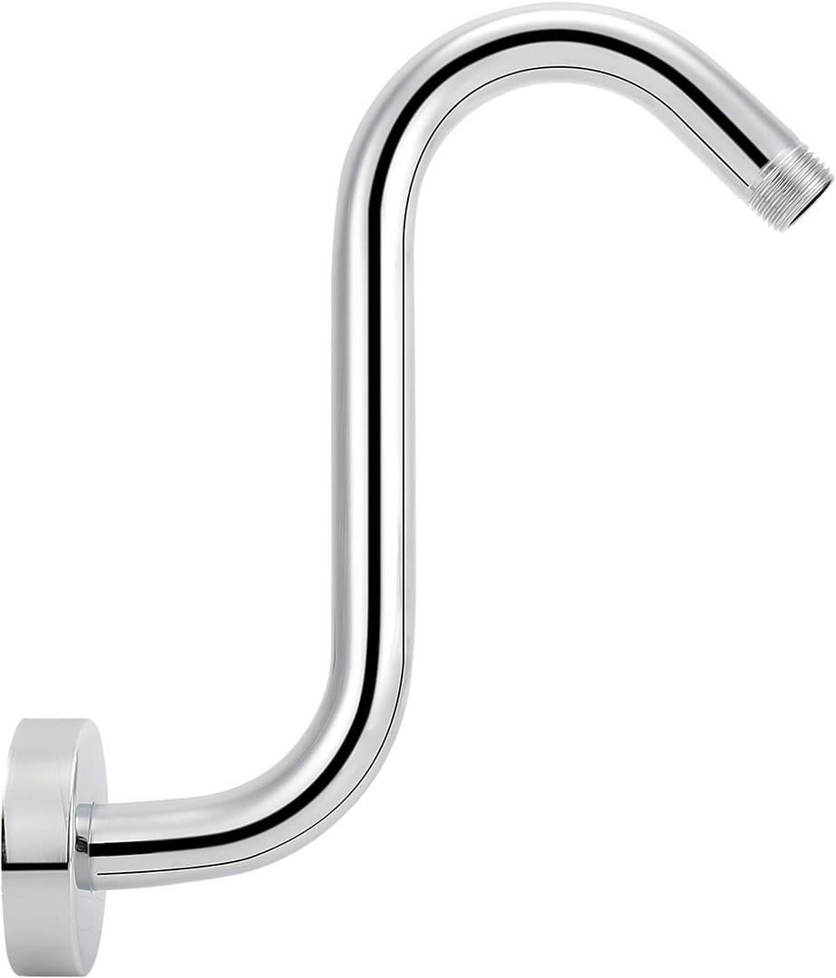 NearMoon S Shaped Shower Head Riser Arm, Shower Extender Arm with Flange, Standard 1/2" Connection- Bathroom Accessory (8 Inch, Chrome)