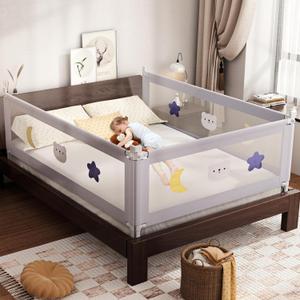 omzer Bed Rail for Toddlers - (3 Pack) Toddler Bed Rails with Double Child Lock, Bed Rail for Baby Kids with Pattern, Infants Height Adjustment Guardrail for Queen Size Bed - 3 Pack, 78.7x78.7x59
