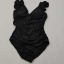 Elegant Black Ruffled One-Piece Swimsuit,  Black Color, Size M