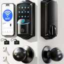 Veise VE027-K Built-in WiFi Smart Lock with 2 Knob, Fingerprint Keyless Entry Door Lock Handle Set for Front Door, App Remote Control, Electronic Digital Keypad Deadbolt, IP65 Waterproof, Matte Black