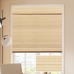 LUCKUP Cordless Bamboo Roman Blinds Shades for Indoor Windows-Blackout Room Darkening Roman Blinds with 6" Valance Cover Enhanced Privacy, 20" W x 64" H