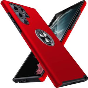 JAME for Samsung Galaxy S22 Ultra Case, Slim Soft Bumper Protective Case for Samsung S22 Ultra Cover, with Invisible Ring Holder Kickstand for Galaxy S22 Ultra Case, Red