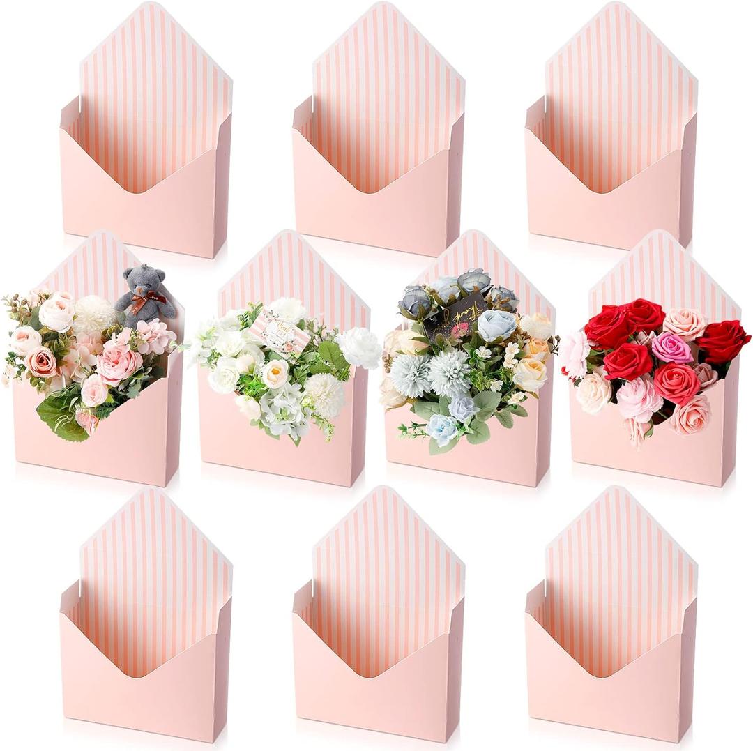 Geyee 10 Pcs Mother's Day Florist Bouquet Envelope Boxes Pink Flower Bouquet Packaging Gift Paper Wrapping Flower Bags for Arrangements Mother's Day Wedding Party Birthday, 9.3' x 3' x 13.8''