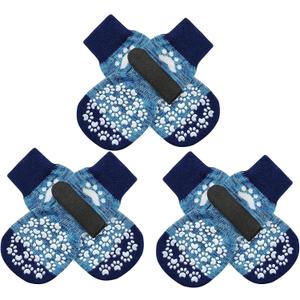 EXPAWLORER Anti-Slip Dog Socks-Double Sides Grips Traction Control on Hardwood Floor,Dog Shoes for Hot/Cold Pavement,Best Paw Protector,Prevents Licking, Small (6 Count), Blue)
