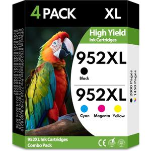 952XL 952 Ink Cartridges 4 Pack Combo, Black Cyan Magenta Yellow, High Yield Replacement for HP 952 XL, Compatible with HP OfficeJet Pro 7740 8710 8720 8715 8210 8703 OfficeJet 8702 Printers