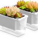 Window Box Planter, 2 Pack 10 Inch Plastic Self Watering Pots for Indoor Plants, Rectangular Flower Pots with Reservoir for Outdoor Indoor Plants Garden Home Decor - White