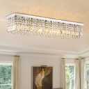 Siljoy Modern Crystal Chandelier 10-Lights Rectangular Flush Mount Pendant Ceiling Light Fixture Rectangle K9 Crystal Raindrop Chandelier for Dining Living Room Kitchen Island L47'' x W10'' x H10'
