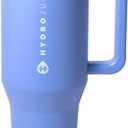 HydroJug Traveler - 40 oz Water Bottle with Handle & Flip Straw - Fits in Cup Holder, Leak Resistant Tumbler-Reusable Insulated Stainless Steel & Rubber Base - Gifts for Women & Men, Light Blue
