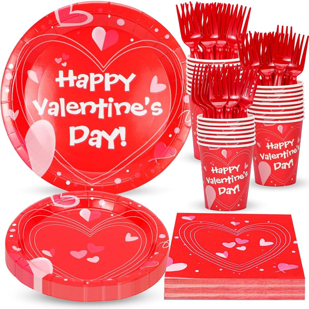 Atonofun Valentines Day Party Supplies, Valentines Day Plates and Napkins Set, Disposable Valentines Plates, Cups, Napkins and Forks for Valentine's Day, Engagements, Anniversary Party Serves 24
