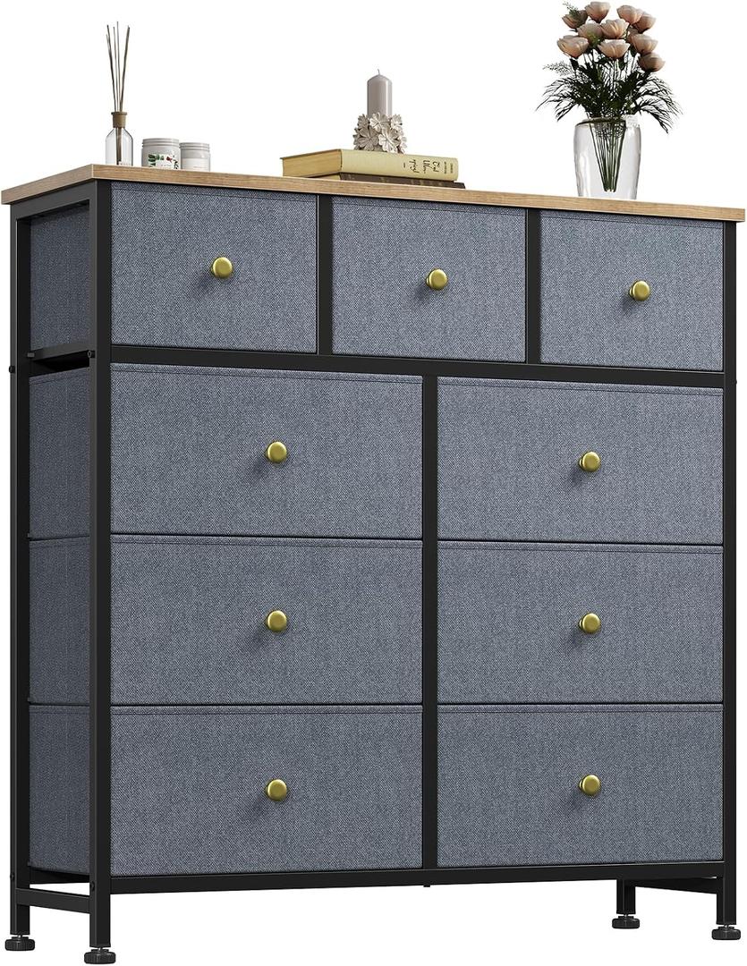 Fabric Dresser for Bedroom with 9 Drawers, Storage Tower, 11.8"D x 39.4"W x 40.2"H
