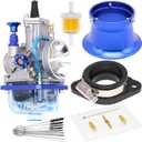 PWK 21mm Carburetor, Universal Mortorcycle Racing With Blue Float Bowl Horn Cup Intake Manifold Fit for 2T 4T Engine Scooter Motorcycle ATV Quad Pit Bike 50cc-80cc