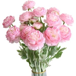 6PCS Artificial Ranunculus Flowers with Real Touch Stem Silk Ranunculus Flowers for Household Arrangement (Pink Purple)