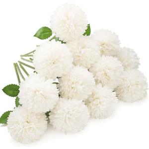 Floweroyal 8 pcs Artificial Chrysanthemum Ball Flowers Silk Hydrangea Bridal Wedding Bouquet for Home Garden Party Office Coffee House Decoration (Cream White)