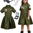 Latocos Girls Pilot Dress Costume Toddler Kids Military Aviator Fighter Suit with Sunglasses Necklace Halloween Career Day (100)