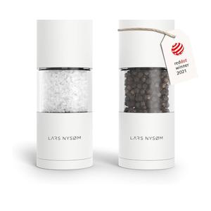 LARS NYSØM Salt and Pepper Grinder Set I Salt and Pepper Mills with Adjustable Ceramic Grinder 2 pieces I Manual Design Spice Mill Set (Pure White